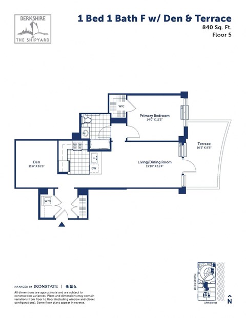 the floor plan of bed 1  bath f wifi den  terrace
